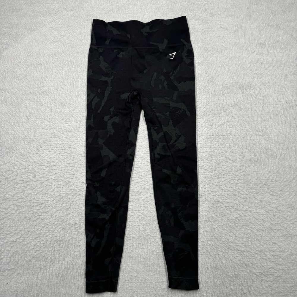 Gymshark Knit Stretch Logo Leggings Camo Black Gray Women's Size Small